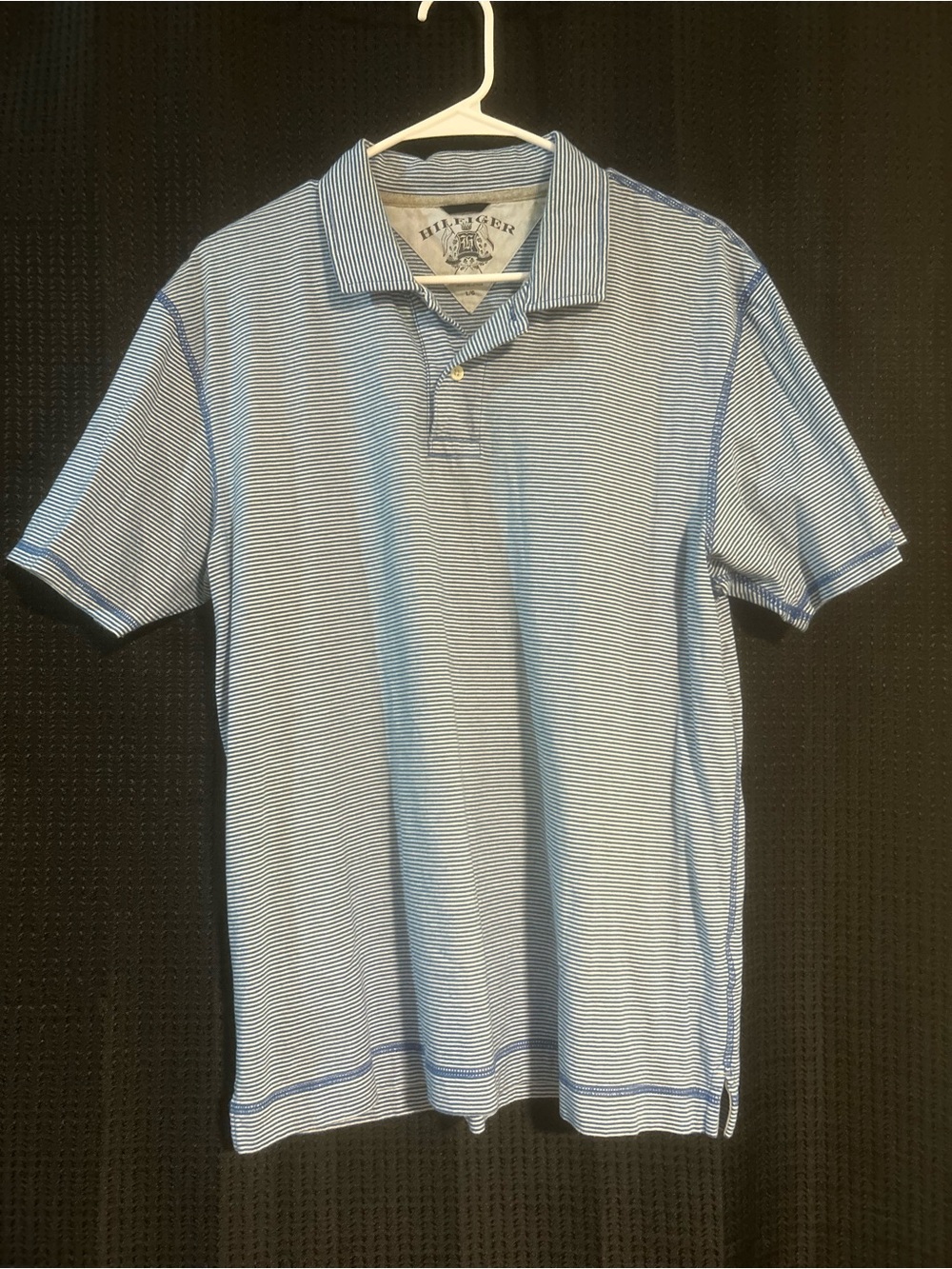 Tommy Hilfiger Blue and White Striped Polo Shirt